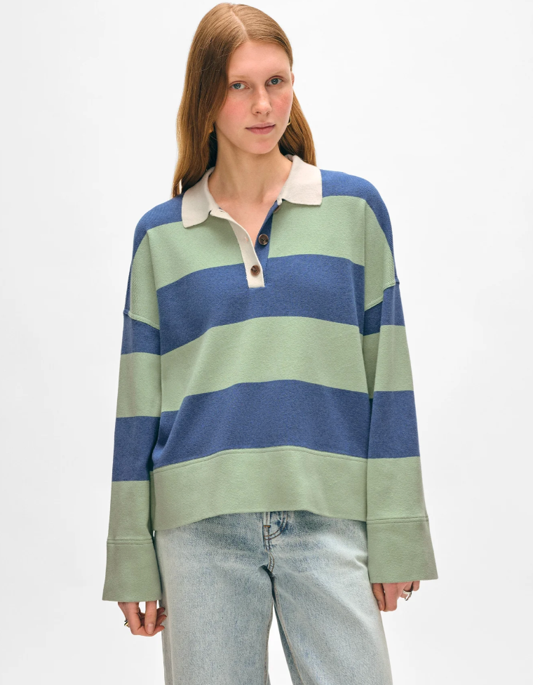 White + Warren Cotton Blend Rugby Polo in Cool Sage & Indigo