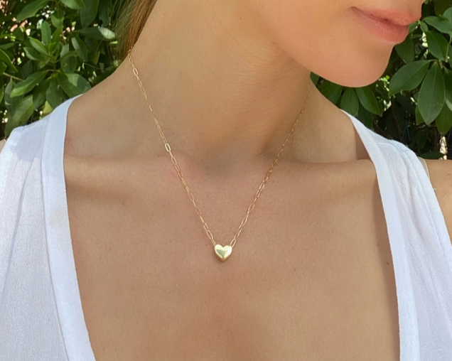 Small Gold Heart Necklace on Paperclip Chain