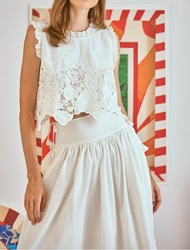 Hunter Bell Nathalie Skirt in White Embroidery