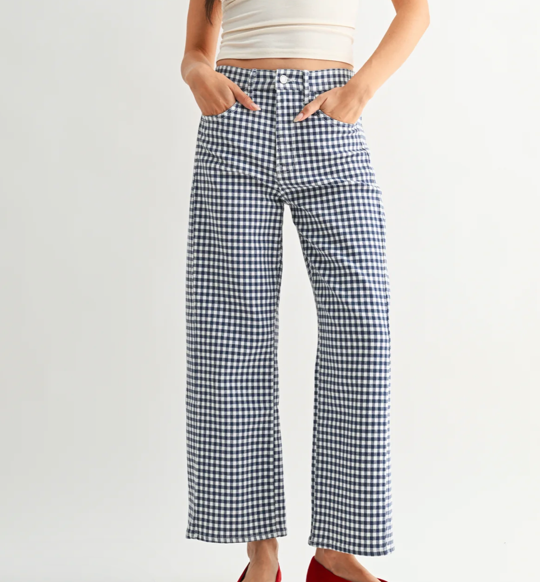 Julia Barrel Leg Jean in Navy Gingham