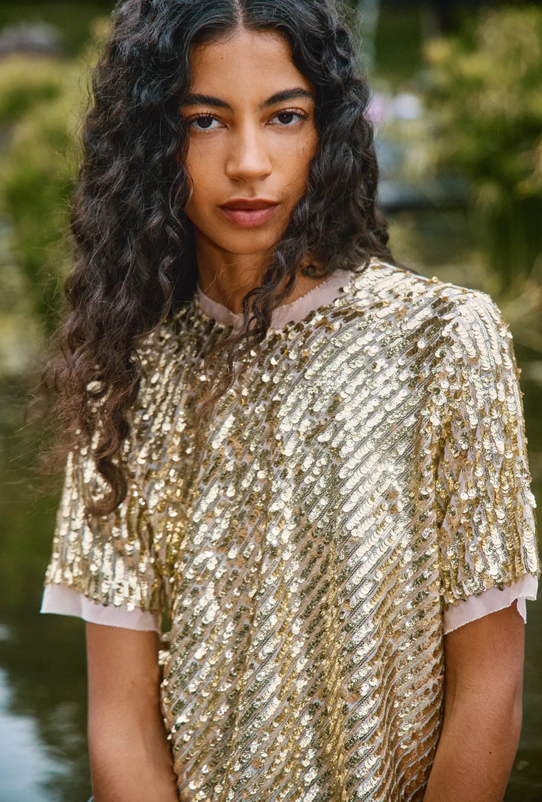 Hunter Bell Pixie Top in Gold Sequin