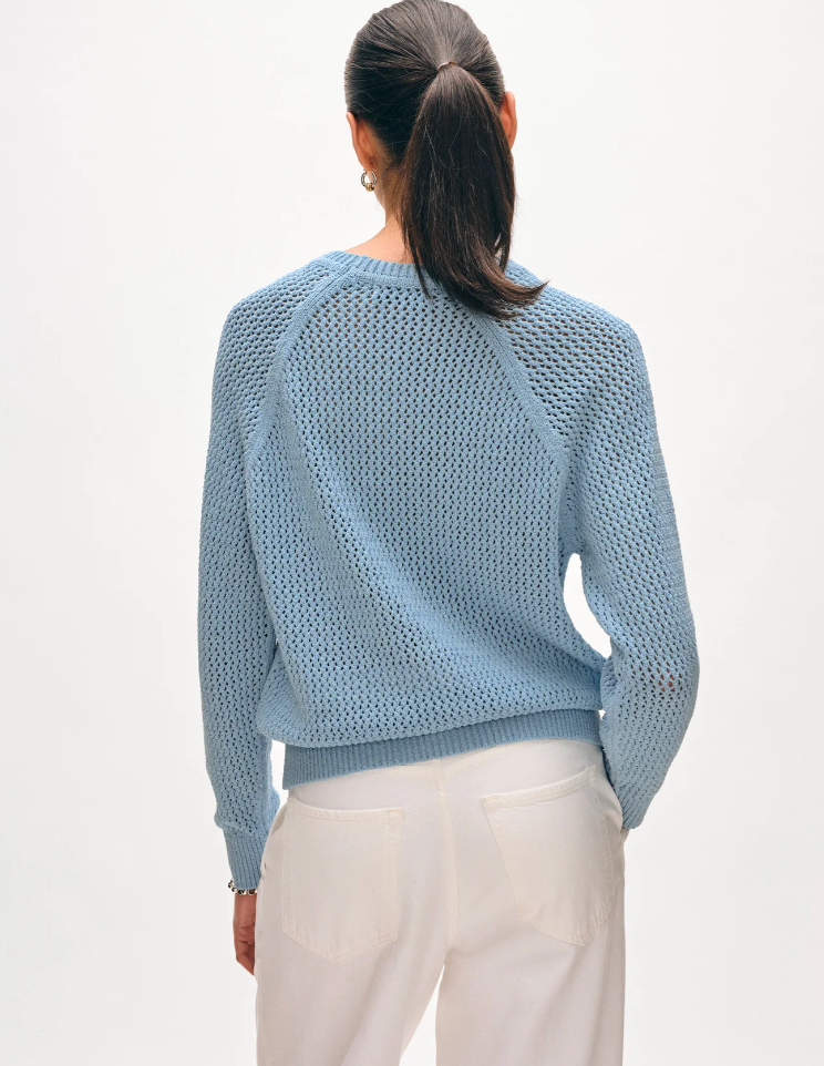 White + Warren Fine Cotton BouclÃ© Mesh Sweatshirt in Blue Marl