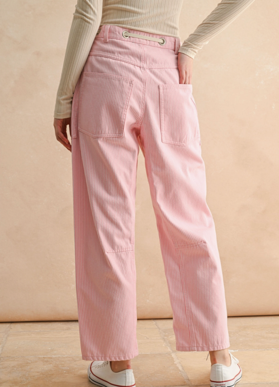 Vera Striped Barrel Pants in Light Pink