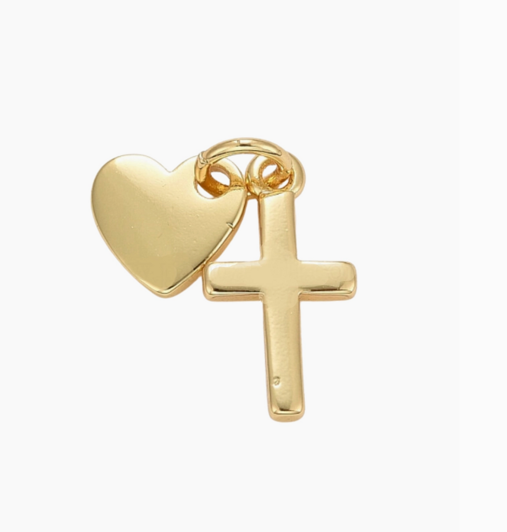 Gold Heart and Cross Charm