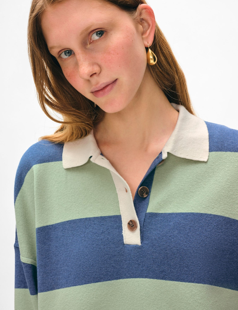 White + Warren Cotton Blend Rugby Polo in Cool Sage & Indigo