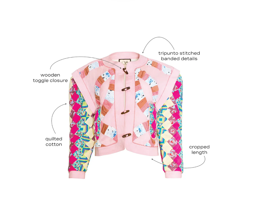 Hunter Bell Atlas Jacket in Pink Quilted Patchwork Jacket
