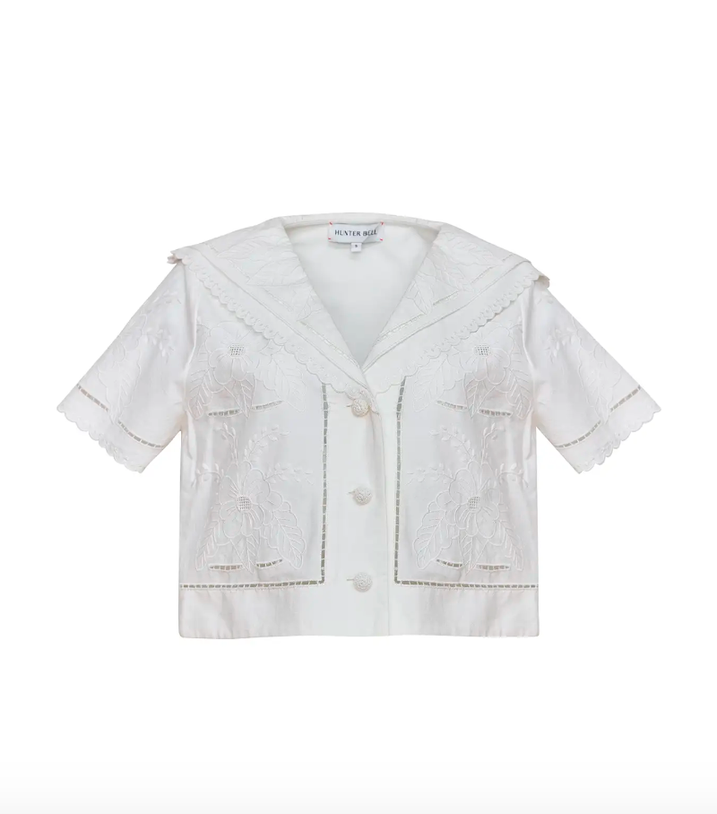 Hunter Bell Birdie Top in White Embriodery