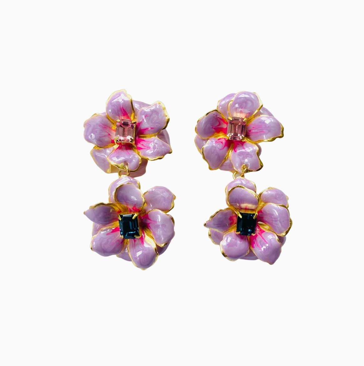 Double Floral Drop Earrings in Mauve Pearl