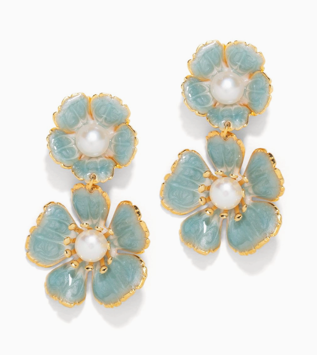Dusty Blue Floral Drop Earrings in Dusty Blue