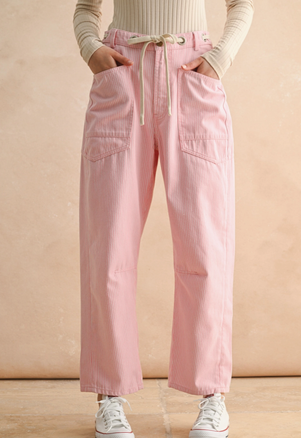 Vera Striped Barrel Pants in Light Pink
