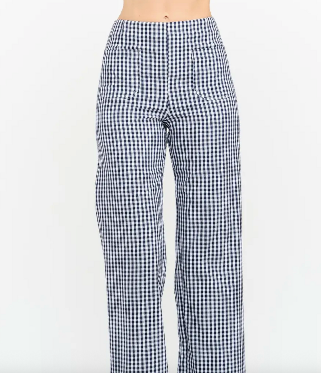 Gracie Gingham Pant with Ruffle Hem in Navy