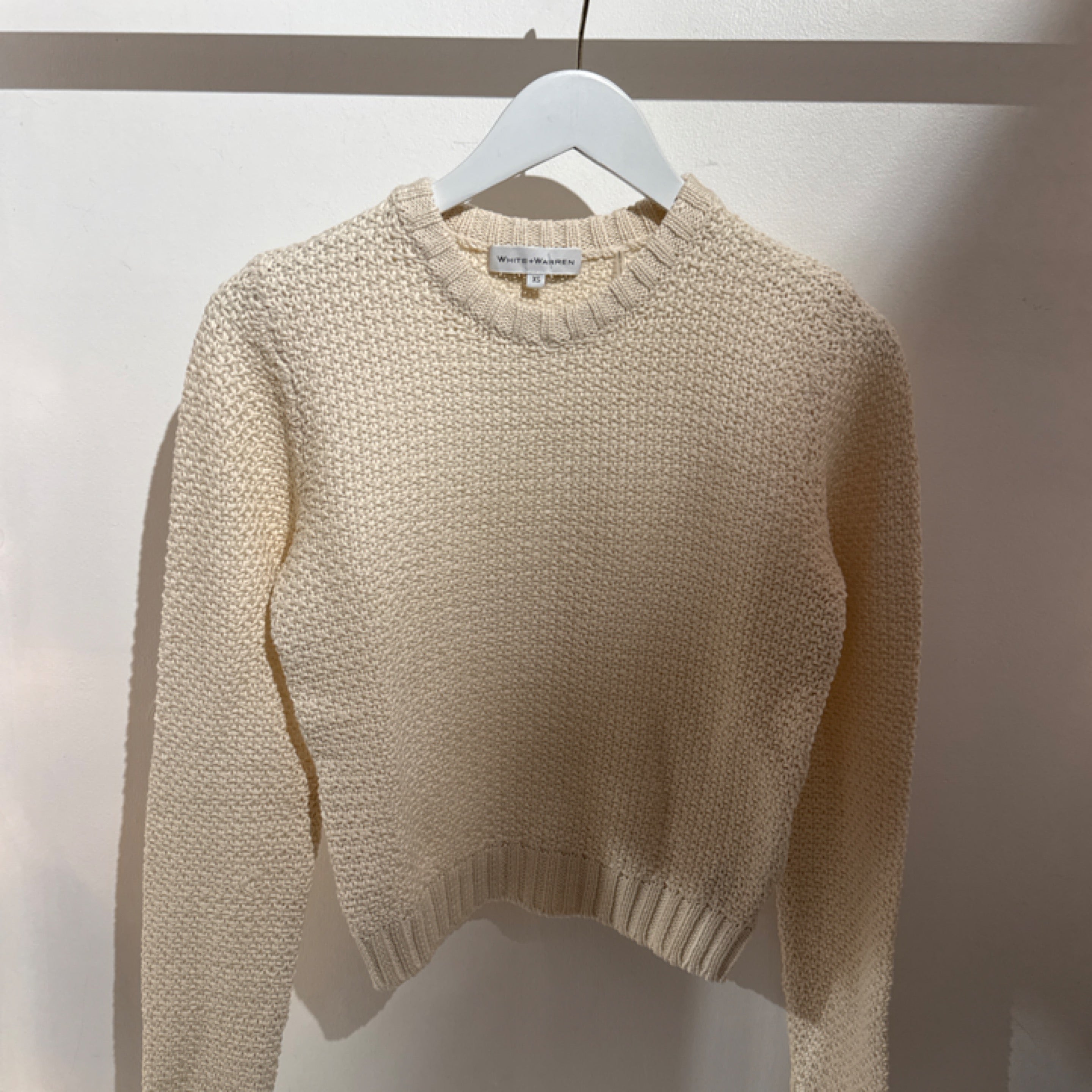 White & Warren Cotton Crewneck in Cream