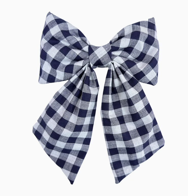 Navy Gingham Hair Bow