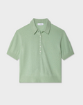 White + Warren Cashmere Short Sleeve Button Polo in Cool Sage