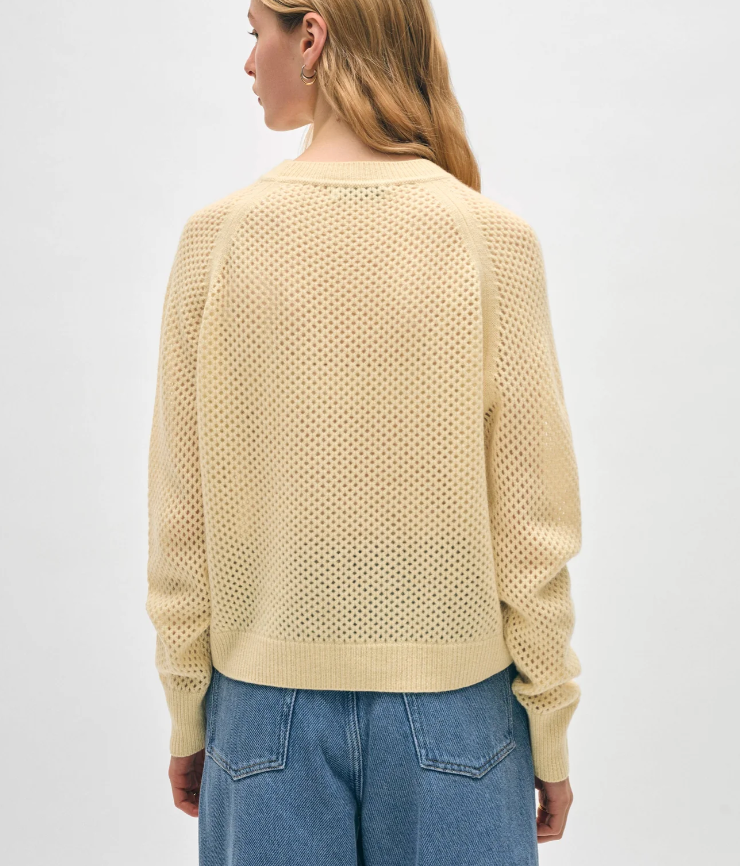 White + Warren Cashmere Mesh Sweatshirt in Pale Yellow