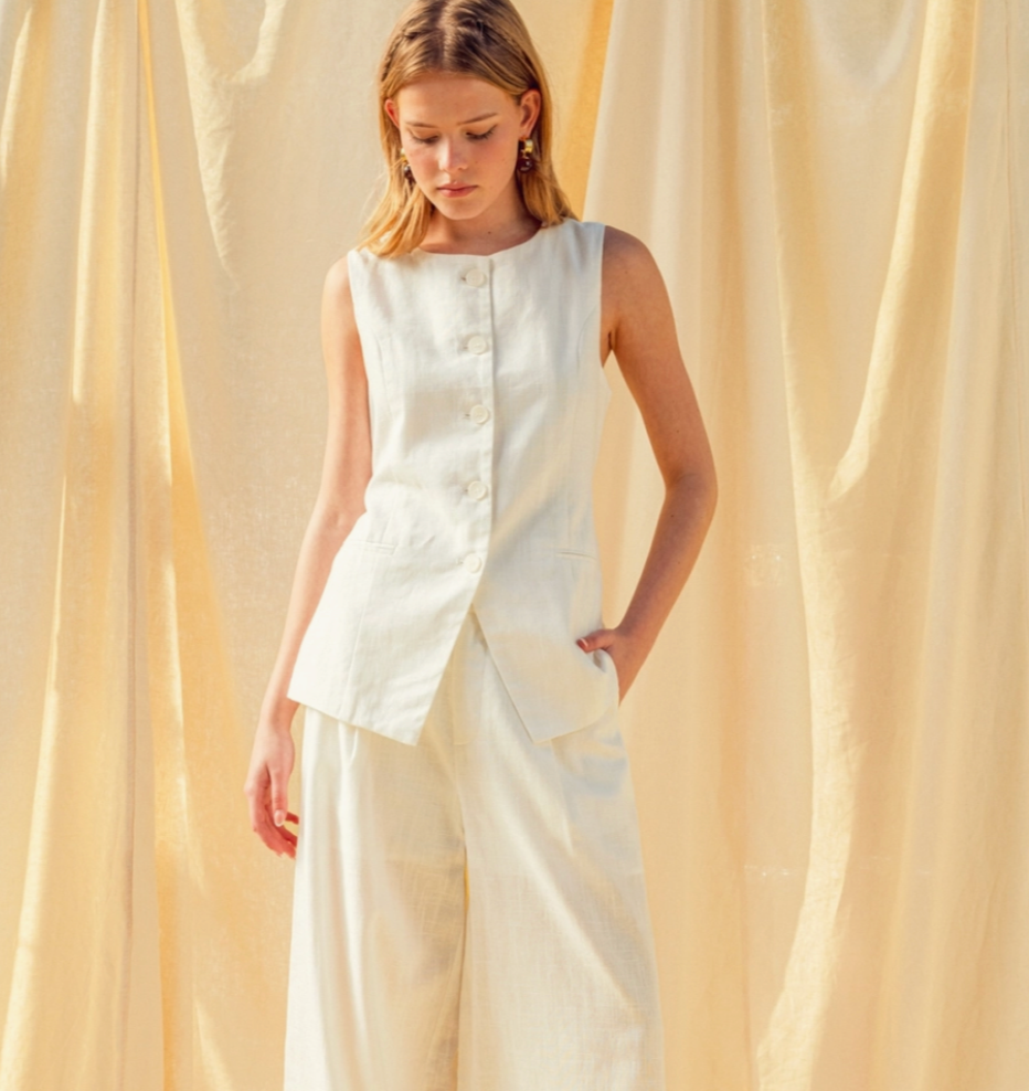 Riley Linen Vest Top in White