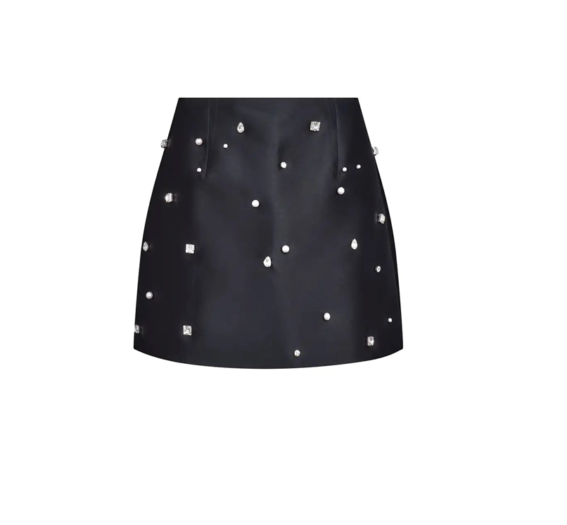 Hunter Bell Britt Mini Skirt in Black Satin