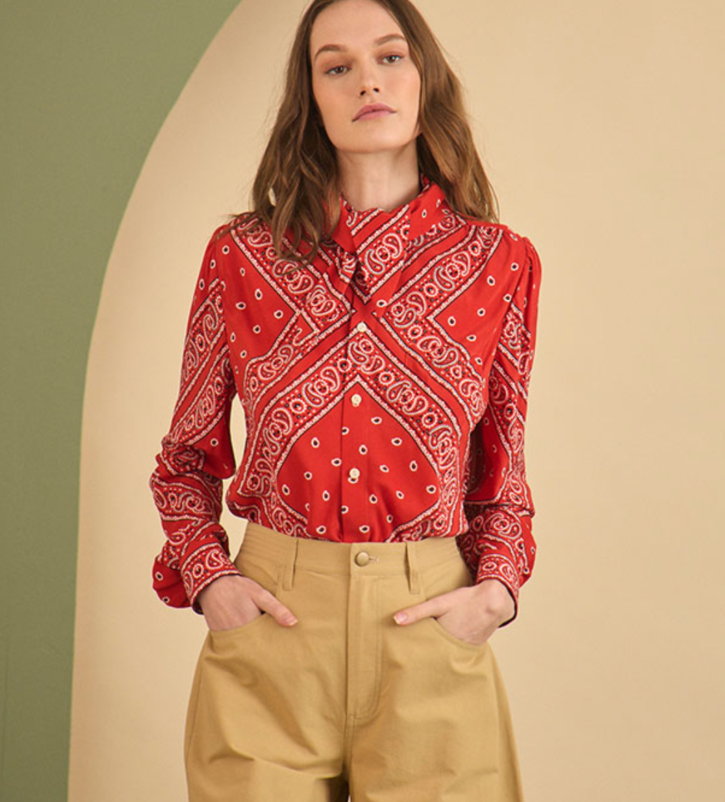 Hunter Bell Frances Blouse in Aces Wild Red