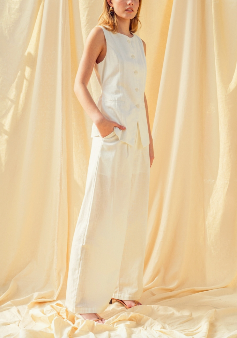 Riley Linen Trouser Pant in White