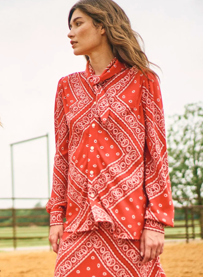 Hunter Bell Frances Blouse in Aces Wild Red