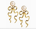 Gold Bow & Pearl Earrings