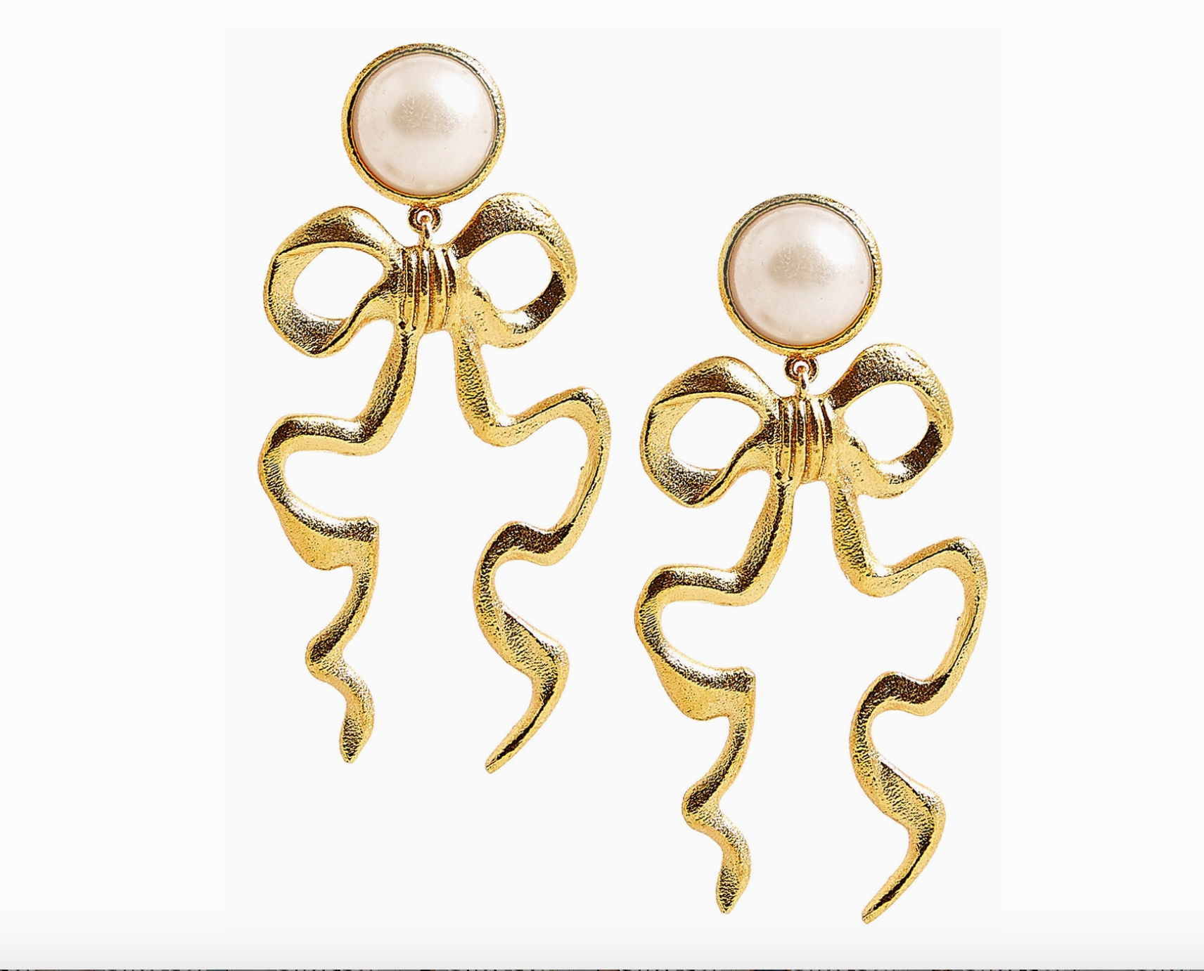 Gold Bow & Pearl Earrings
