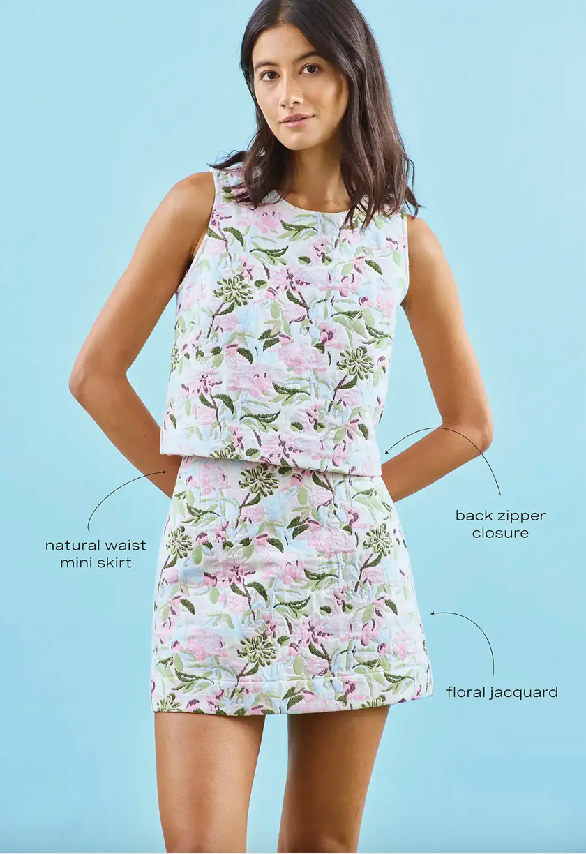 Hunter Bell Britt Mini Skirt in Magnolia Grove Jacquard