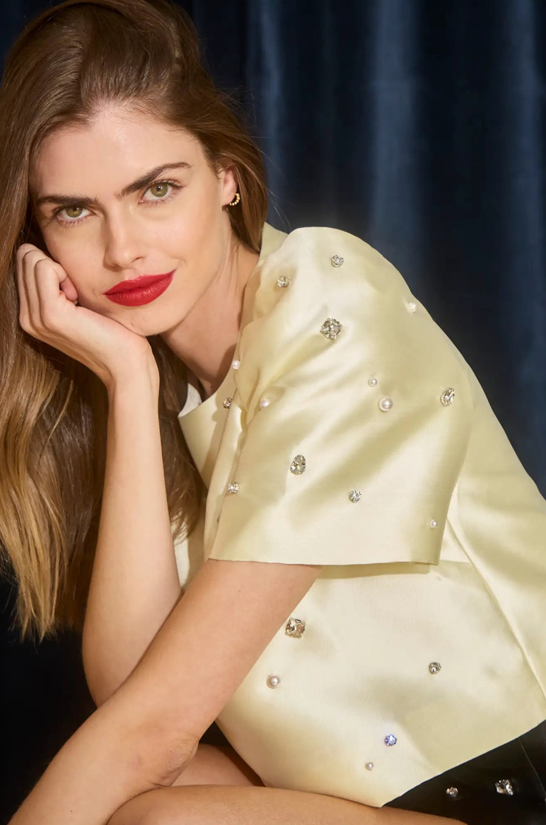 Hunter Bell Olivia Top in Ivory Satin
