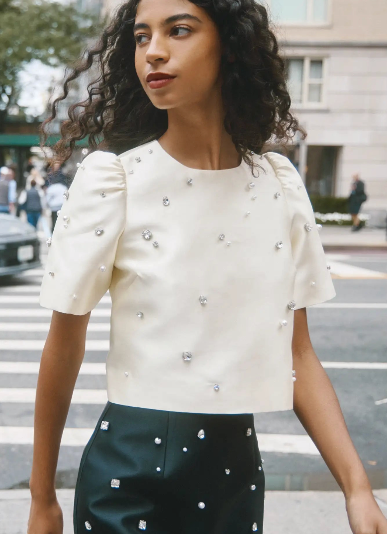 Hunter Bell Olivia Top in Ivory Satin