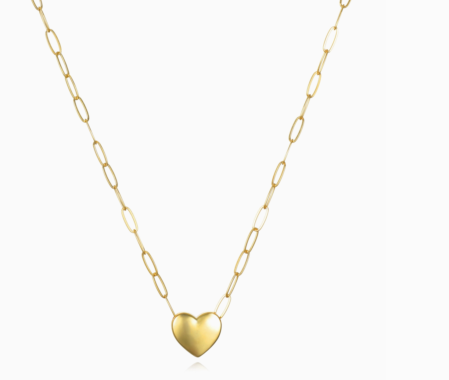 Small Gold Heart Necklace on Paperclip Chain