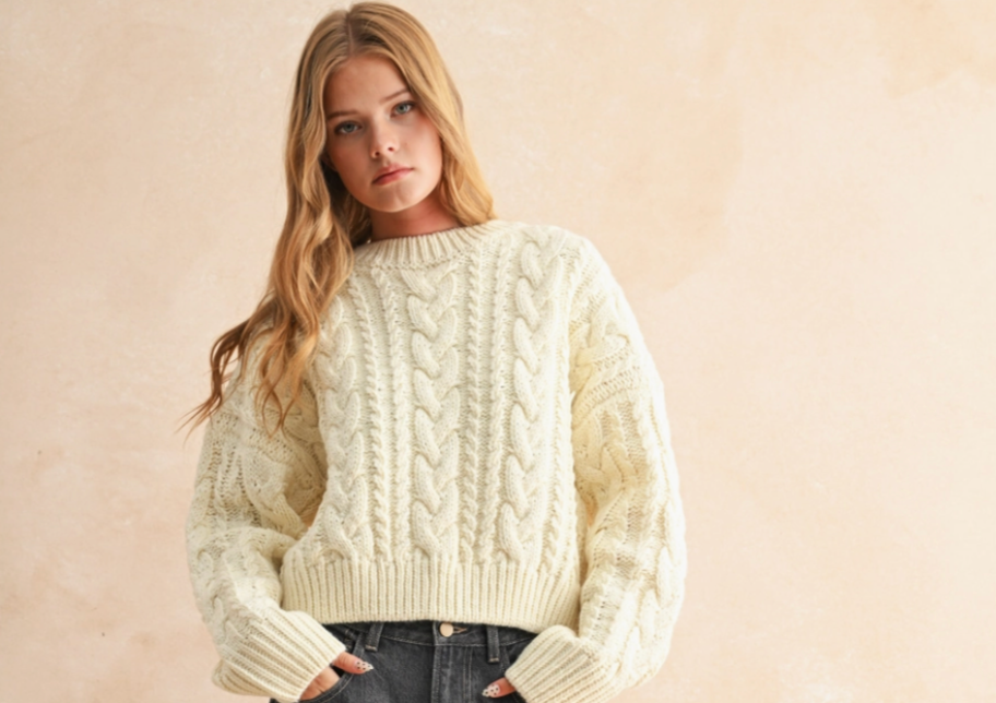 Ashley Cable Sweater in Ivory