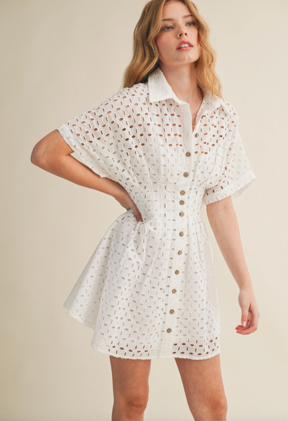Ellie Eyelet Dress in White