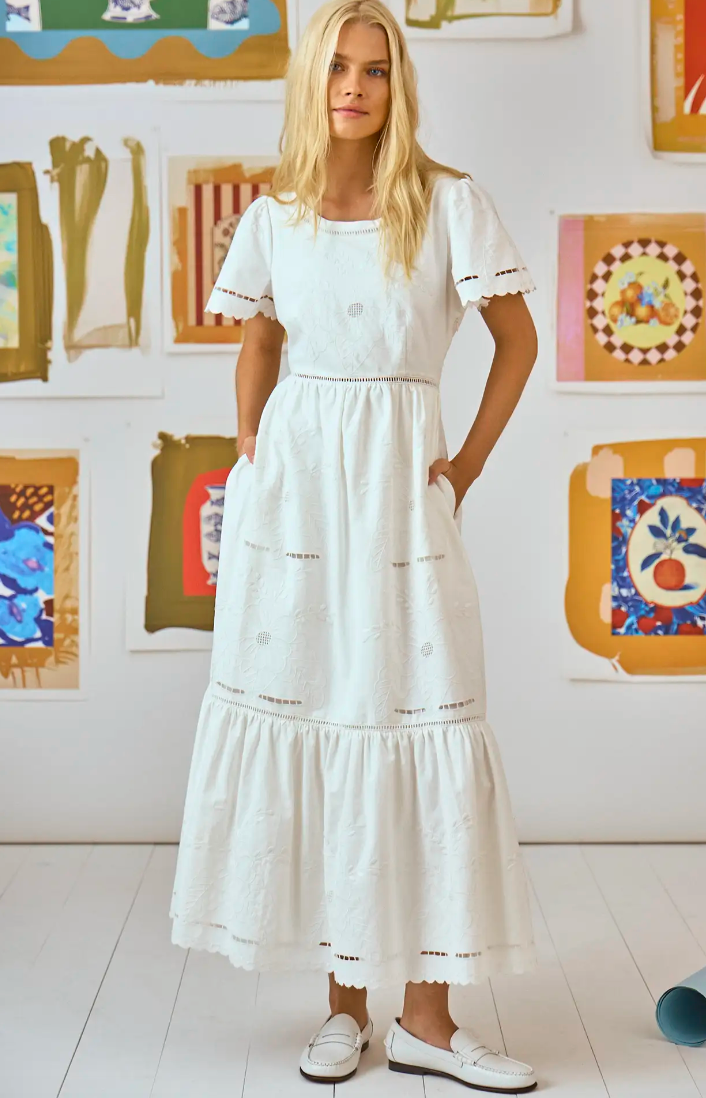 Hunter Bell Marley Dress in White Embroidery