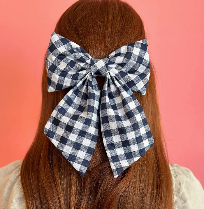 Navy Gingham Hair Bow