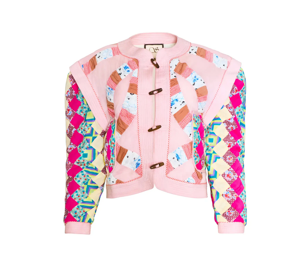 Hunter Bell Atlas Jacket in Pink Quilted Patchwork Jacket