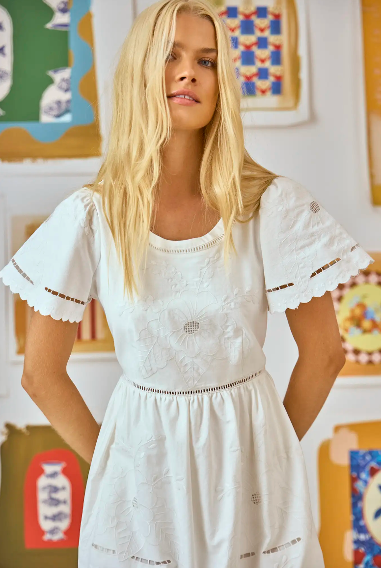 Hunter Bell Marley Dress in White Embroidery