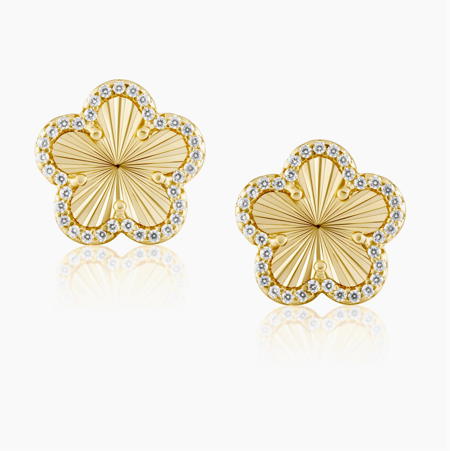 Gold Pave Clover Stud Earrings