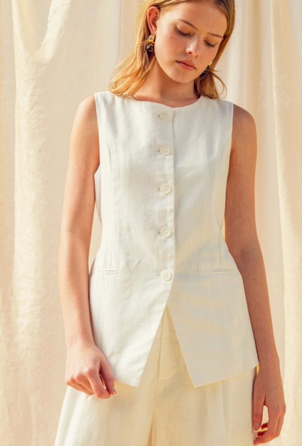 Riley Linen Vest Top in White
