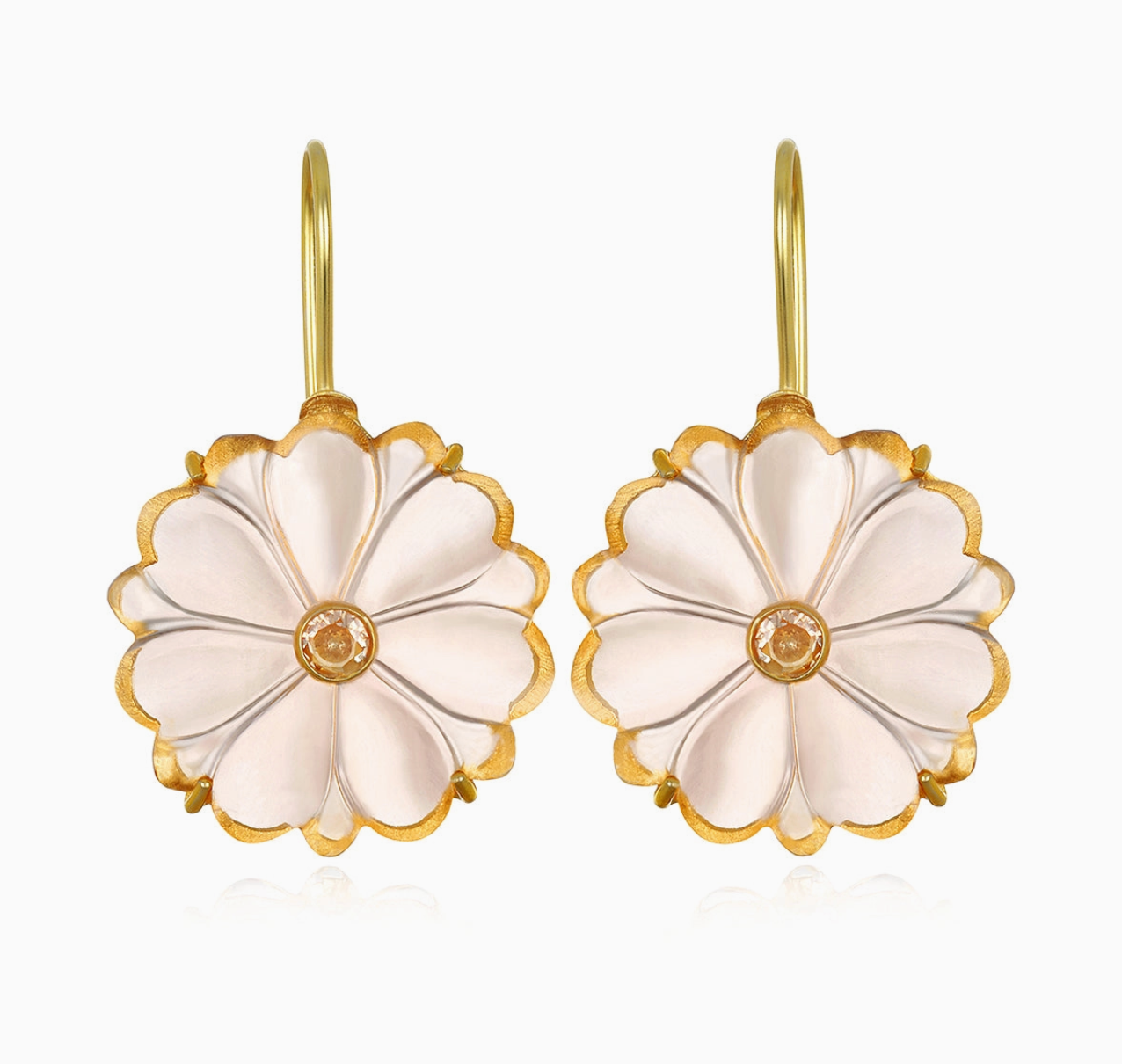 Magnolia Flower Drop Earrings in Champagne