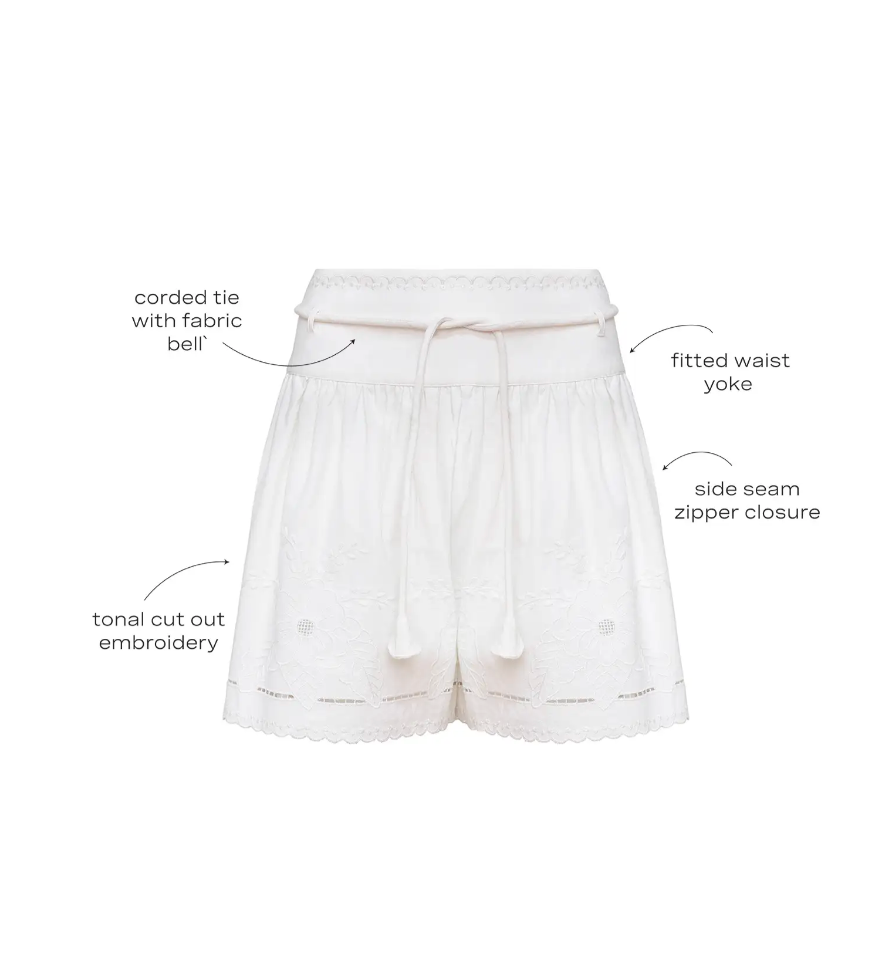 Hunter Bell Fern Short in White Embroidery