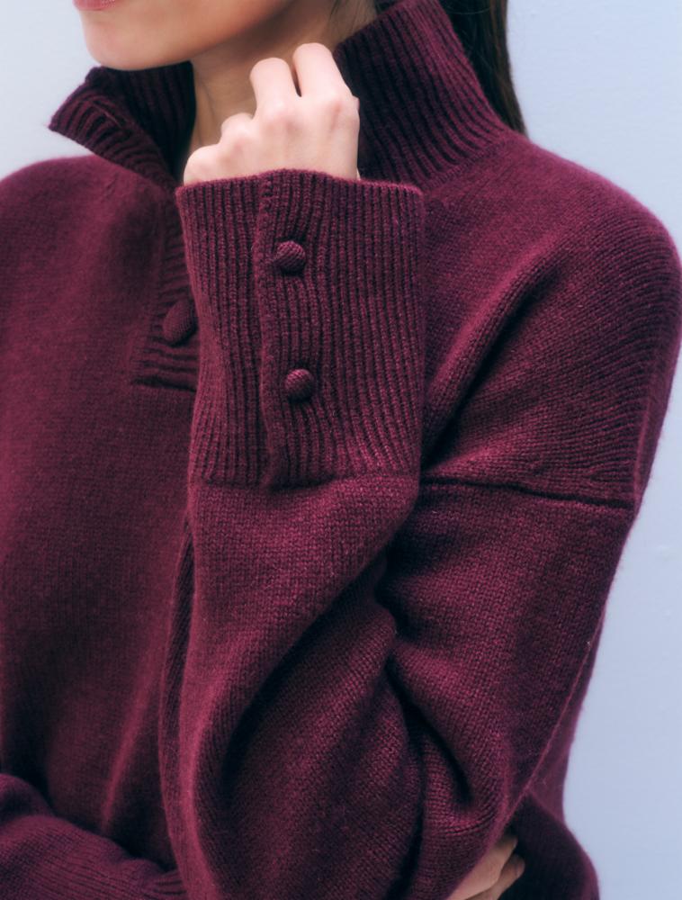 White + Warren Cashmere Blend High Neck Sweater in Oxblood