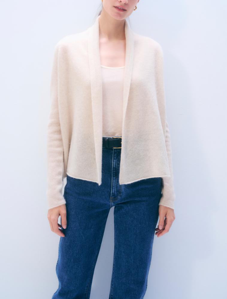 White + Warren Cashmere Mini Trapeze Cardigan in Natural Heather